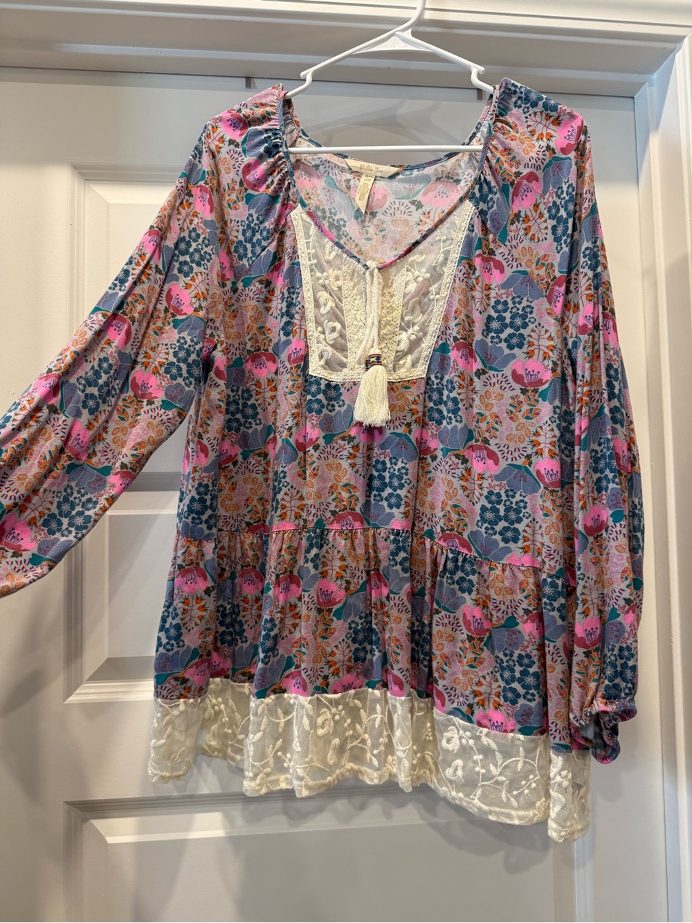Matilda Jane Floral Peasant Blouse - Pink, Blue & Cream